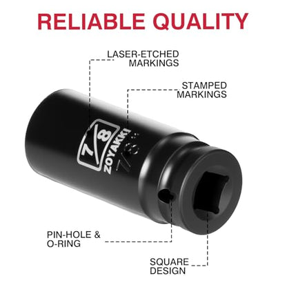 1/2" Drive 7/8" Deep 6 Pt CR-MO SAE Impact Socket for Axle Nuts - size: 7/8"in., style: 1/2" Drive Deep