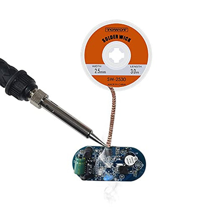 TOWOT Solder Wick Braid With Flux No-Clean Electronic, Desoldering Wick Braid Remover.Desolder Soldering Kit 2.5mm W 0.10'' L 9.8'(3Pcs) - style: 3 PCS - W 0.10'' L 9.8'