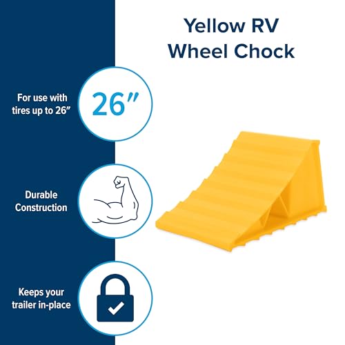 Camco Standard Wheel Chock for Trailers & RVs - Heavy Duty Trailer Wheel Chock Constructed of Durable Plastic w/UV inhibitors - for Use w/Tires Up to 26-inches - Re-Hitch in Confidence - 44412 - size: Standard