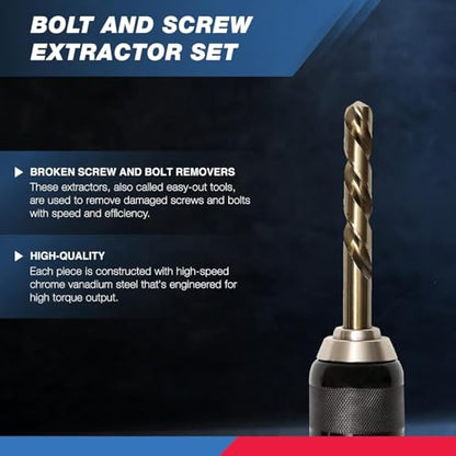 NEIKO 04206A Screw-Extractor Set, Broken Bolt Remover, Multispline and Spiral Extractors for Stripped Screws, Studs, Fittings, and Lugs, Left-Hand Drill Bits, 5/64" to 1/2", 35-Piece Set - size: 35 Piece, style: Extractor Set