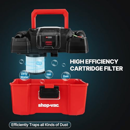 Shop-Vac 20V Cordless Wet/Dry Vacuum, 2.5-Gallon Tank, 5ft Hose, 4.0A Battery and Charger Included