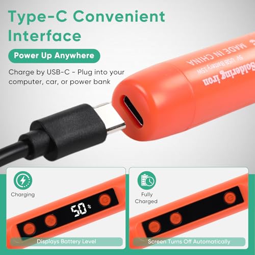 Cordless Soldering Iron Kit, 1100mAh Rechargeable USB-C Soldering Pen with LCD Screen, Portable Battery Powered Solder Iron for Electronics Repair, DIY Projects