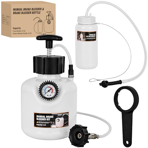 GOOACC Brake Bleeder Kit 2.5L Manual Power Brake Bleeder Fluid Vacuum Pump One Person Brake Pressure Bleeder Flush Kit Brake System Bleeding Tool w 0.5L Extractor Bottle 42mm Adapter for Ford BMW Alfa - size: 2.5L Manual
