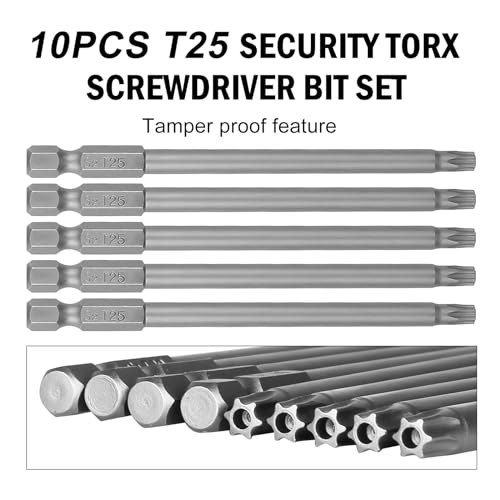 VESTTIO T25 Security Torx Bit Set, Tamper Proof Star Bits Set, Drill Bit Set, 10PCS, 1/4 inch Hex Shank, 4 Inch Length, S2 Alloy Steel, for Power Screwdriver Impact Driver, with Storage Case - size: T25/4 inch