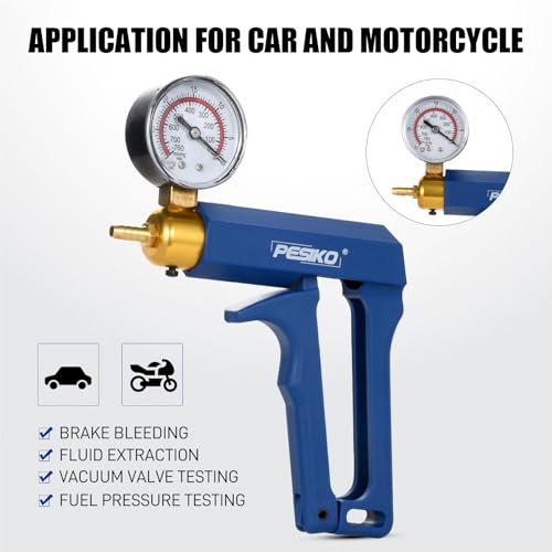 Hand Vacuum Pump Brake Bleeder Kit Fluid Extractor Pump Vacuum Gauge | 2 in 1 Vacuum Pump Automotive, Motorcycle, Car, Truck Brake Fluid Tester - color: Red