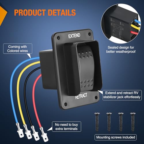 Nilight RV Electric Stabilizer Jack Switch Power Rocker Switches Extend Retract ON Off ON Momentary Waterproof with Harness for Trailer Boat Truck Linear Actuator - color: Momentary EXT RET Switch