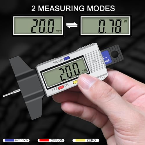 Tire Tread Depth Gauge, Digital Tire Gauge with Large LCD Display & Inch/MM Conversion, Splash-Proof, Auto-Off, in 1.04Inch/26.5mm,Tire Depth Gauge Suitable for All Vehicle Tires