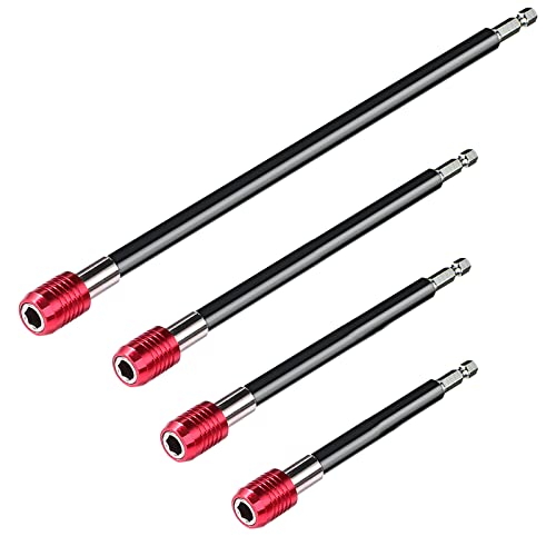 Mwellewm Drill Bit Extension Set, 4Pcs Magnetic Drill Screwdriver Bit Holder Bar Chuck Adapter Extender 1/4 inch Hex Quick Release Bit Holder for Impact Driver Screws Nuts Drill - size: One Size