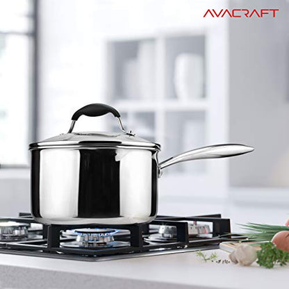 AVACRAFT Tri-Ply Stainless Steel Saucepan with Glass Strainer Lid, Two Side Spouts, Ergonomic Handle, Multipurpose Sauce Pan with Lid, Sauce Pot, Cooking Pot (Tri-Ply Full Body, 2.5 Quart) - size: 2.5 Quarts