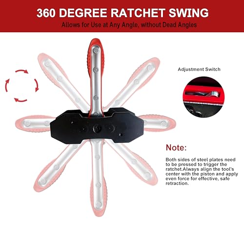 Brake Caliper Compression Tool Kit - 360° Swing Ratchet Piston Press Spreader with Caliper Hooks & 2 Steel Plates (Red) - Professional Brake Caliper Repair Tool for Automotive Maintenance