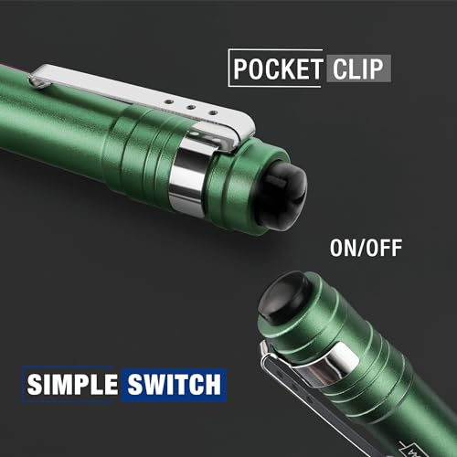 WORKPRO LED Pen Light, Aluminum Pen Flashlights, Pocket Flashlight with Clip for Inspection, Emergency, Everyday, 2AAA Batteries Include, Green(4-Pack) - color: Green
