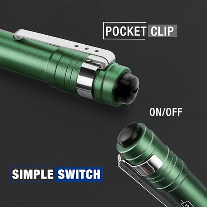 WORKPRO LED Pen Light, Aluminum Pen Flashlights, Pocket Flashlight with Clip for Inspection, Emergency, Everyday, 2AAA Batteries Include, Green(4-Pack) - color: Green