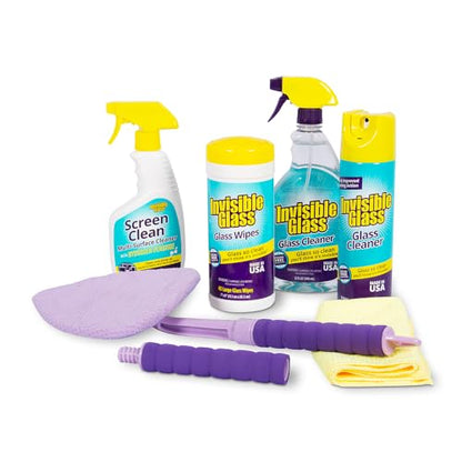 Invisible Glass 99603 6-Piece Home Cleaning Kit Including Home Reach & Clean Tool, Premium Glass Window Cleaner, (40) Glass Cleaning Wipes, Multi-Surface Screen Cleaner, and Microfiber Towel