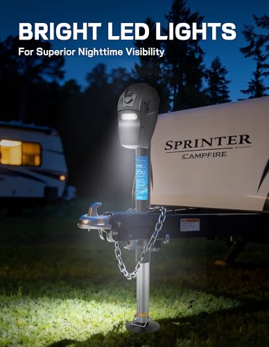 POLESTAR Electric Trailer Jack, 5000lbs Electric Power A-Frame Tongue Jack with Waterproof Protective Cover & LED Light for Travel Trailer Camper, RV, 12V DC with Hard Wiring, 9"-27" Lift - size: 5,000 lbs.