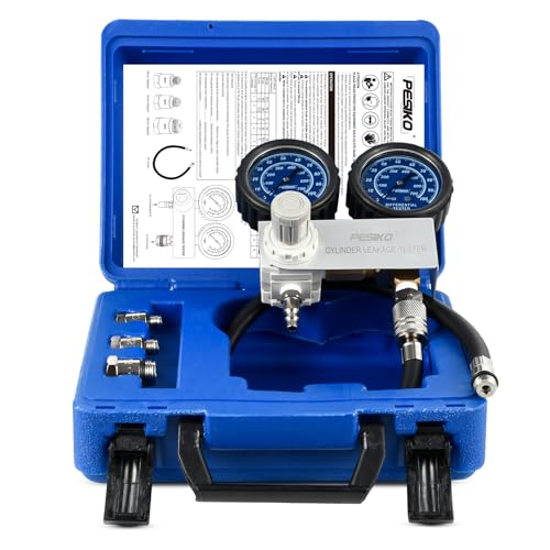 Cylinder Leak Tester Kit with Dual-Gauge, Engine Leak Detector Kit | Dual-gauge 0-100PSI/700kPa, Fits 10-18mmSpark Plugs, for Cars, Motorcycles, Mowers - color: Cylinder Leak Tester Kit