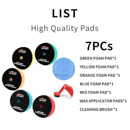CARROAD 7pc 6.5 Inch Buffing Pads Kit - Heavy Cut to Finishing Foam & Wool Pads for DA/RO Polisher - Removes Scratches, Oxidation & Swirl Marks - 50+ Reusable Cycles - size: 7pc 6.5inch