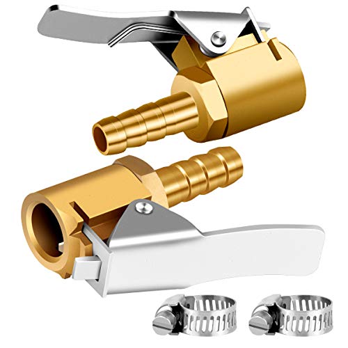 LUMITECO 1/4" Brass tire inflator Lock on air Chuck,mini air Compressor Portable tire inflator tire Chuck Hose end with Barb Connector for Hose repair-2Pack - size: Barb Type