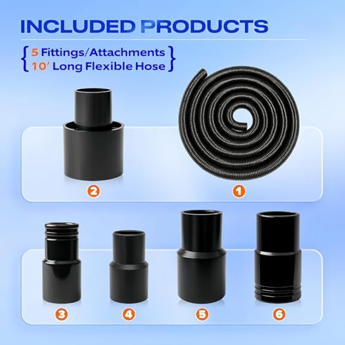 16.4 Foot Long Dust Collection Power Tool Hose Kit with 5 Fittings Universal for Multiple Tools & Vacuums - size: 16.4FT HOSE KITS