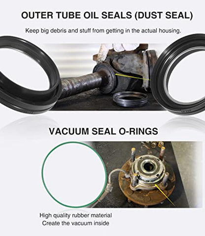 Front Axle Vaccum Knuckle & Tube Seal Kit - Fit for Ford 1998-2004 F250 F350 F450 F550 Super Duty Excursion Dana 50 60 Front Axle Knuckle Tube, Front Oil Seal Set, Replace 50491, 50381, 41784-2, 6 PCS - size: for 1998-2004 Ford F250 F350 F450 F550
