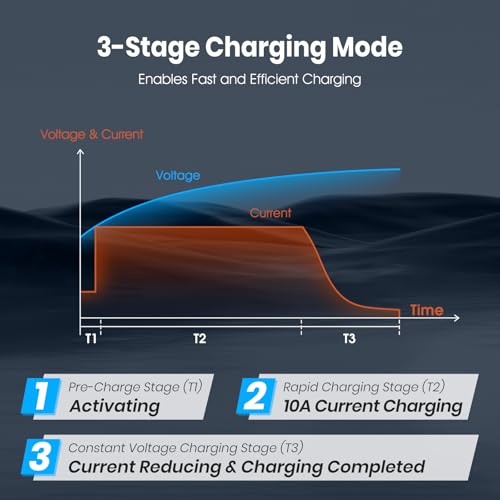 12V 10A Lithium Battery Charger VATRER POWER 14.6V LiFePO4 Battery Charger with 0V Activation, LED Indicator & Anderson Connector for 12V Lithium Batteries in Boat RV - color: Black