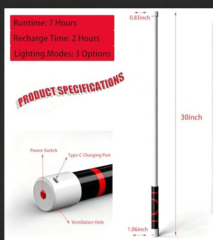 Flexible LED Flashlight Stick, 30in Rechargeable Bendable LED Light Stick, Handheld LED Work Light with 3 Brightness Modes for Car Repair, Mechanics, Garage & Under Hood Vehicle Inspection