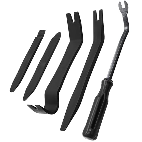 EldHus 5 Pcs Car Trim Removal Tool Kit Upholstery Tools, Auto Clip Removal Pry Tool for Door Dash Dashboard Panel Fastener Remover, Push Pin Puller Body Repair Tools, Black - color: black