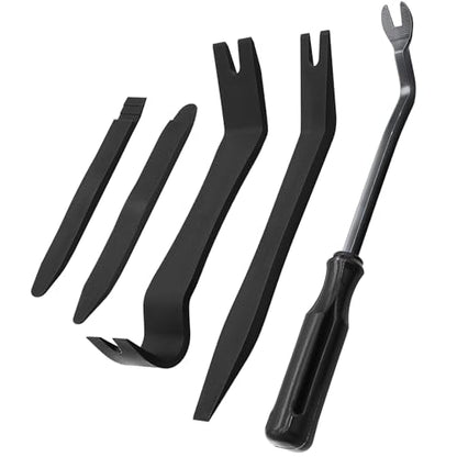 EldHus 5 Pcs Car Trim Removal Tool Kit Upholstery Tools, Auto Clip Removal Pry Tool for Door Dash Dashboard Panel Fastener Remover, Push Pin Puller Body Repair Tools, Black - color: black