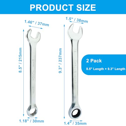 18mm Ratcheting Wrench 2 Pcs 72-Tooth 12-Point Chrome Plated | Forged 45# Carbon Steel Durable, 5-Degree Arc For Tight Spaces, 12-Point Protects Fasteners, Polished Chrome Anti-Rust - size: 0.71 Inch