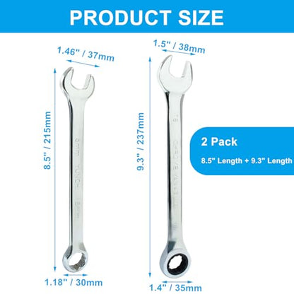 18mm Ratcheting Wrench 2 Pcs 72-Tooth 12-Point Chrome Plated | Forged 45# Carbon Steel Durable, 5-Degree Arc For Tight Spaces, 12-Point Protects Fasteners, Polished Chrome Anti-Rust - size: 0.71 Inch
