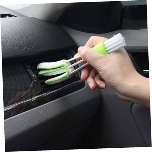 3pcs Double-Ended Car Air Vent Brush Set Mini Duster for Automotive Interior Cleaning Green Louver and Air Conditioner Cleaner Tool for Dashboard and Outlet Detailing