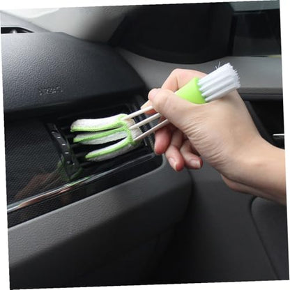 3pcs Double-Ended Car Air Vent Brush Set Mini Duster for Automotive Interior Cleaning Green Louver and Air Conditioner Cleaner Tool for Dashboard and Outlet Detailing