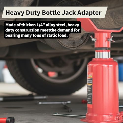 Adjustable Bottle Jack Adapter with Triple-Lock, Secure Wobble-Free Fit for 2T-12T Bottle Jacks, Heavy Duty 1/4" Steel Saddle for 3" & 4" Axle Tubes on RV, Truck, Trailer - color: Red