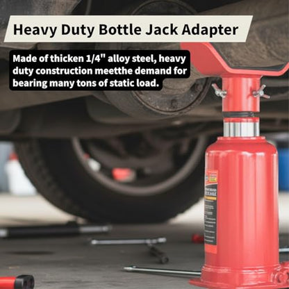 Adjustable Bottle Jack Adapter with Triple-Lock, Secure Wobble-Free Fit for 2T-12T Bottle Jacks, Heavy Duty 1/4" Steel Saddle for 3" & 4" Axle Tubes on RV, Truck, Trailer - color: Red
