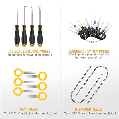 GOOACC 88Pcs Trim Removal Tool, Auto Push Pin Bumper Retainer Clip Set Fastener Terminal Remover Tool Adhesive Cable Clips Removal Kit Car Panel Radio Removal Auto Clip Pliers, Yellow - color: 88Pcs Clips Removal Kit Yellow