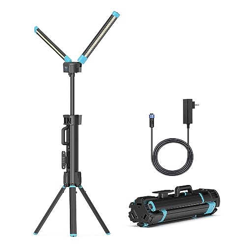 10000 Lumen Work Light with Stand, GoGonova 87'' Rechargeable Dual Power Source Led Work Light with Stand, Dual-Head Led Tripod Work Light with 1500/5000/10000 Lumen, 4000/7000K Dimmable - color: Black