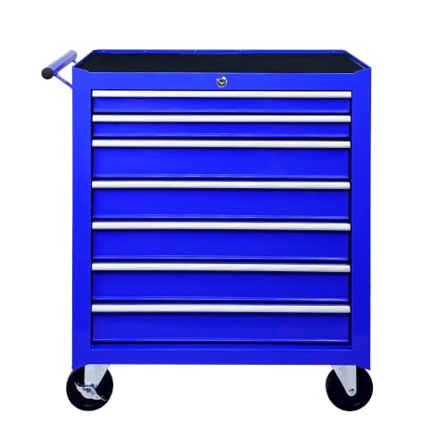 7-Drawer Rolling Tool Chest with Wheels Multifunctional Tool Cart Mechanic Tool Storage Cabinet for Garage, Warehouse, Workshop, Repair Shop-Blue - color: Blue and White