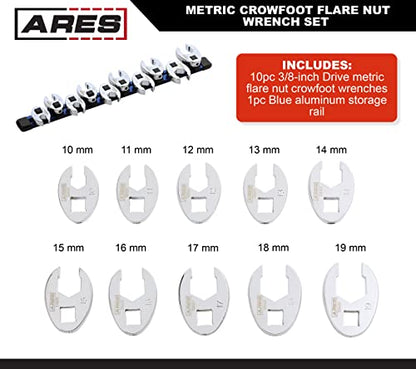 ARES 33010 - 10-Piece Metric Flare Nut Crowfoot Wrench Set - size: 10-Piece Metric Flare Nut Crowfoot Wrench Set