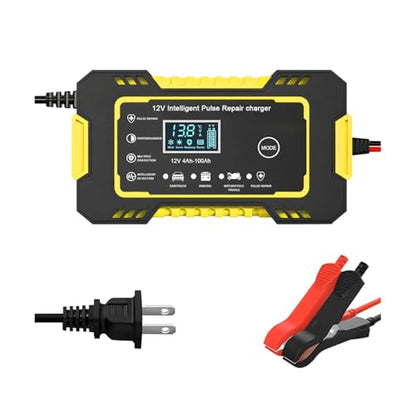 Car Battery Charger, 12V 6A Smart Fully Trickle Vehicle Battery Charger & Desulfator with Temperature Compensation, Portable Automotive Power Maintainer, Universal Fit (Yellow) - color: Yellow