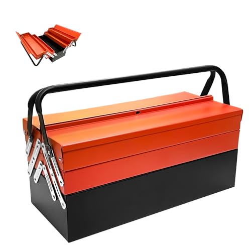 YATOINTO Metal Cantilever Tool Box, 18" * 8" * 8" Fold Out Tool Organizer with 3 Layers & 5 Trays, Portable Storage for Home, Studio, Auto Repair & Factory (Orange)