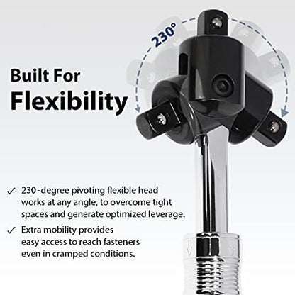 FIRSTINFO Taiwan 1/2" Drive Extendable Breaker Bar with Ratchet Adapter | 18-1/2" to 24-1/2" Length Extended Leverage with 230 Degrees Flexible Head, Premium CR-V, Heavy Duty, F32242D