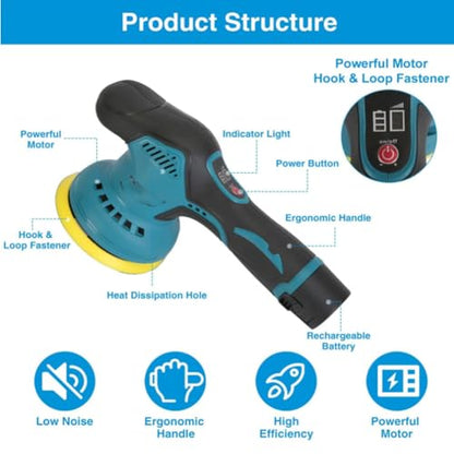 Cordless Car Buffer Polisher Kit , Portable Dual Action Polisher for Car Detailing Waxing Polishing Scratch Removing Scratch Removing