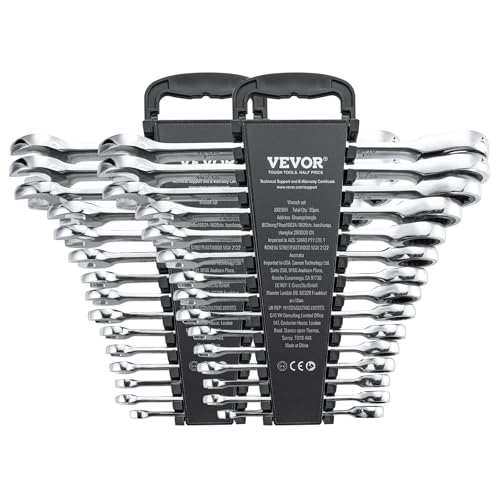 VEVOR Combination Wrench Set, 30-Piece Ratcheting Wrench Set with Organizer Rack, Cr-V Steel Wrench Set SAE 1/4" to 1", Metric 8 mm to 24 mm, Ideal for General Household, Garage, Workshop, Emergency | SAE 1/4" to 1", Metric 8 mm to 24 mm, Cr-V Steel, with