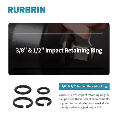 1/2 inch & 3/8 inch Impact Wrench Retaining Rings with O-ring for Electric & Pneumatic Wrench (10/Pack) - size: (10 Sets) 1/2"&3/8" Retainer Rings with O-Ring