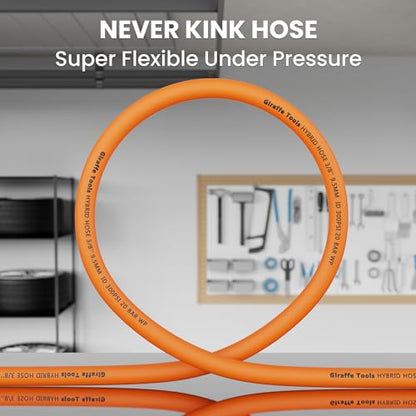 Giraffe Tools Hybrid Lead-in Air Hose, 3/8 inch x 6 ft, 1/4 in. MNPT Fittings, 300 PSI Heavy Duty, Lightweight Air Compressor Hose Short - size: 3/8 inch x 6 feet