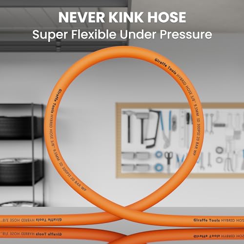 Giraffe Tools Hybrid Air Hose, 3/8 inch x 25 ft, 1/4 in. MNPT Fittings, 300 PSI Heavy Duty, Lightweight Air Compressor Hose - size: 3/8 inch x 25 feet