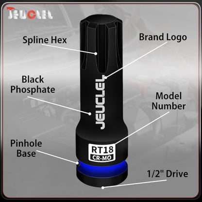RT18 Spline Bit Socket, 1/2" Drive Spline Hex 6 Point Impact Socket | 3-Inch, Cr-Mo Steel, Lengthen Screwdriver Adapter for Electric Ratchet Wrenches, Fastening Screws, Socket Wrench, Head Drill - size: RT18