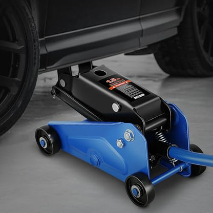 Magshion 1.5 Ton Low Profile Hydraulic Floor Jack, Heavy-Duty Steel Trolley Service Jack with Safety Valve, Swivel Casters, and Wide Saddle for Garage and Vehicle Maintenance, Blue - color: Blue