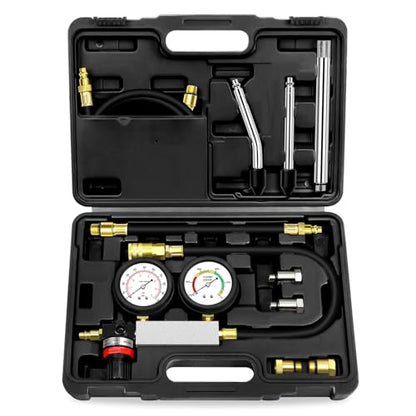 YSTOOL Cylinder Leak Down Tester Automotive Kit Gasoline Engine Compression Dual Gauge Leakdown Detector Tool Set for Pressure Check & Leakage Rate Test with Extension Rod Black - color: Black