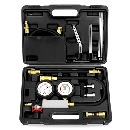 YSTOOL Cylinder Leak Down Tester Automotive Kit Gasoline Engine Compression Dual Gauge Leakdown Detector Tool Set for Pressure Check & Leakage Rate Test with Extension Rod Black - color: Black