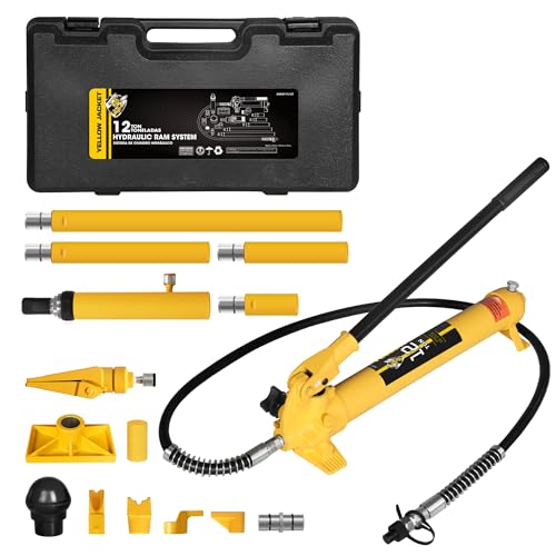 YELLOW JACKET 12 ton Porta Power Kit Hydraulic Ram Jack Pusher Puller Auto Body Frame Repair Tool with Blow Mold Carrying Storage Case for Car Repair,Truck,Farm - size: 12 Ton